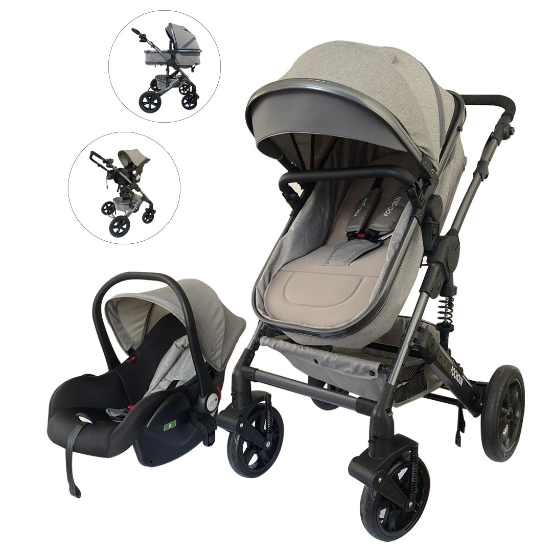 Coche con moisés y portabebe Gris Pocholin