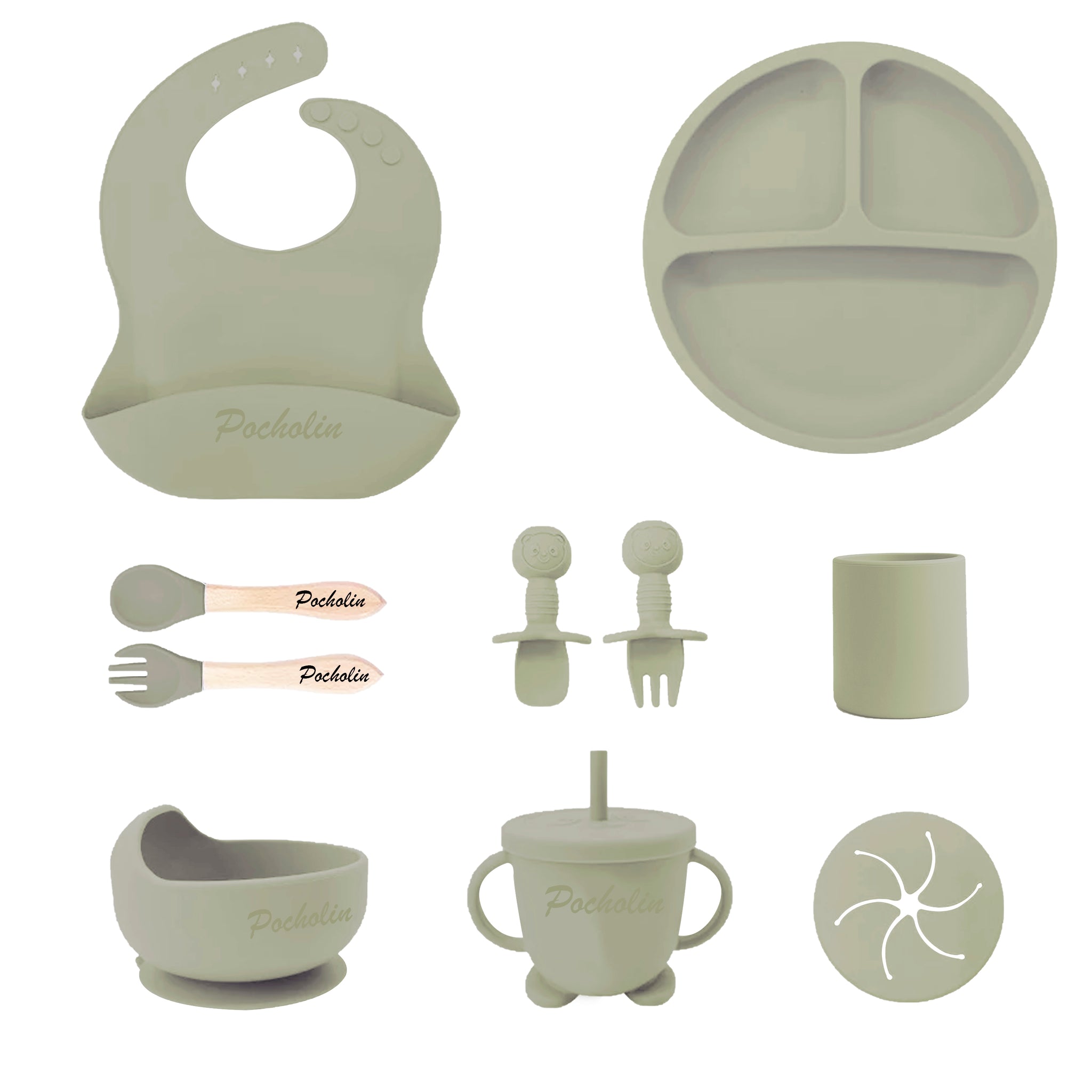 Set para Comer de Silicona para Bebés Verde