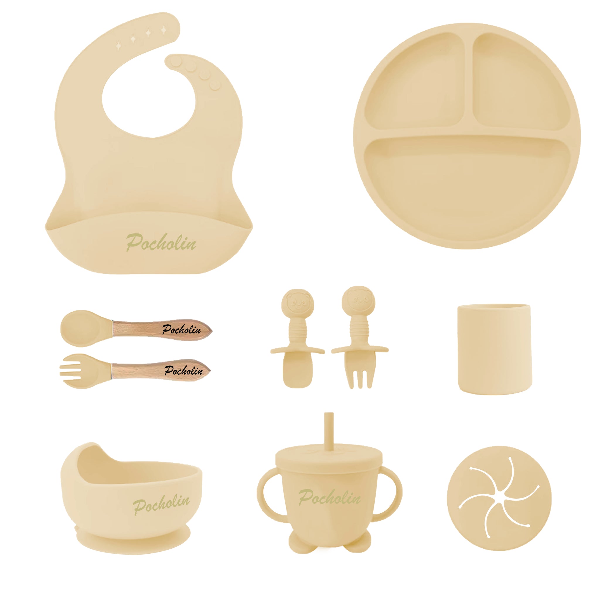 Set para Comer de Silicona para Bebés Beige
