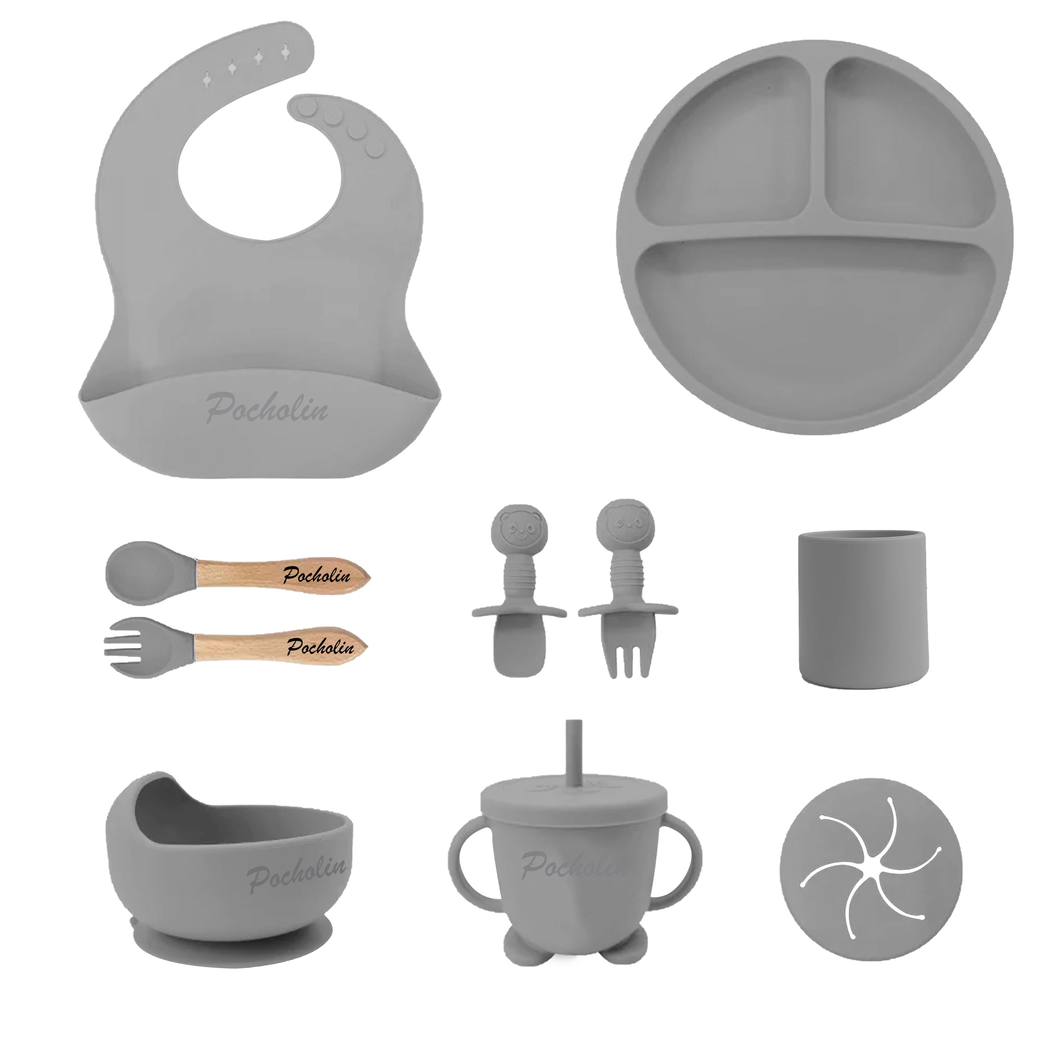 Set para Comer de Silicona para Bebés Gris