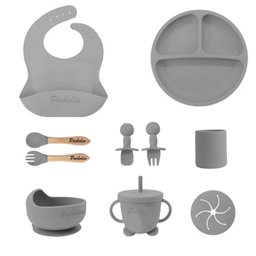 Set para Comer de Silicona para Bebés Gris