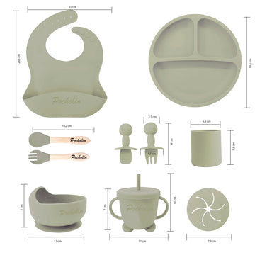 Set para Comer de Silicona para Bebés Verde