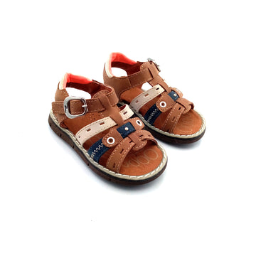 Sandalias de bebé y niño Pocholin Marrón Claro/Beige/Azul